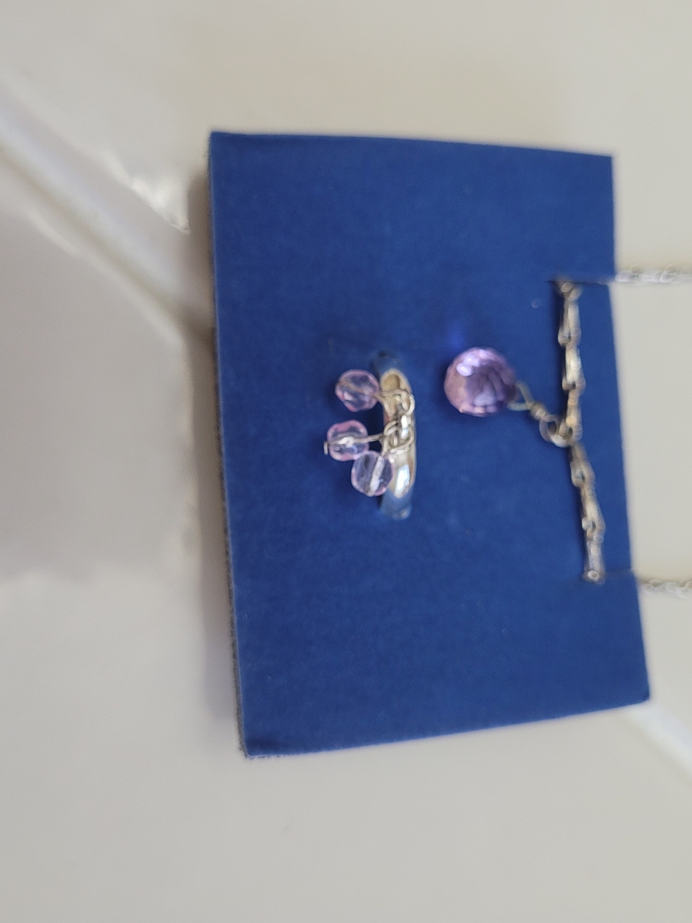 Avon Silver Tone Toe Ring And Anklet with Light Purple Crystal Dangles
